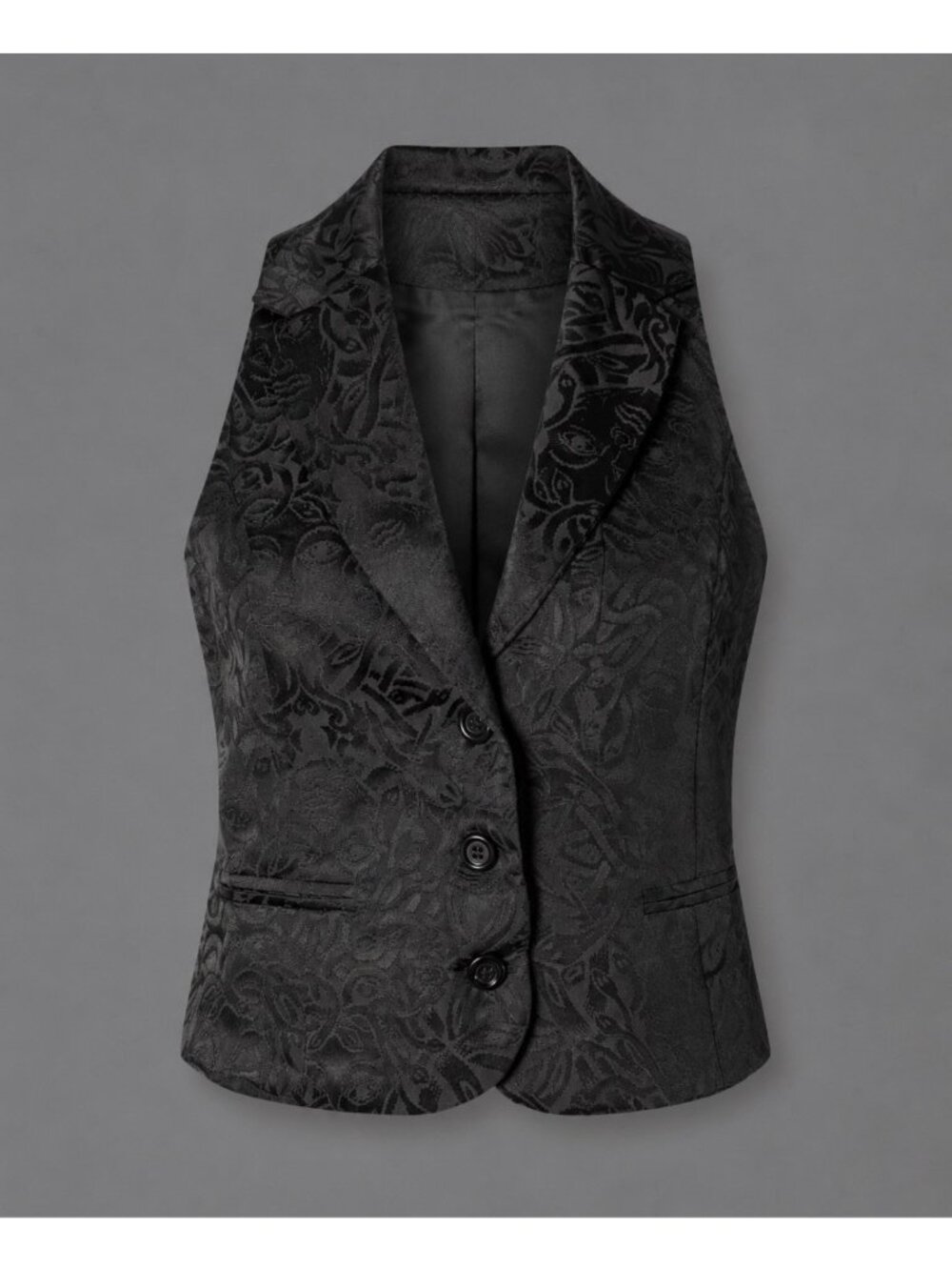 RAVEN Womens S/M Black-on-Black Medusa Jacquard Vest Waistcoat Goth Gothic